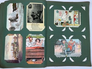 Antique-Postcard-Album-Book-309-Vtg-Postcards-c-1900-1939-Some-Real-Photo