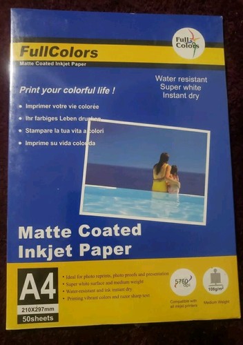 FULL COLORS A4 MATTE COATED INKJET PAPER 108g/m -50Sheets - 第 1/12 張圖片