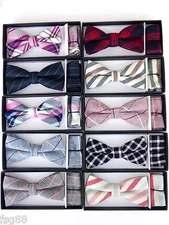 New Men's Pre Tied Bow Tie & Pocket Square Hankie Handkerchief Plaid Checkers