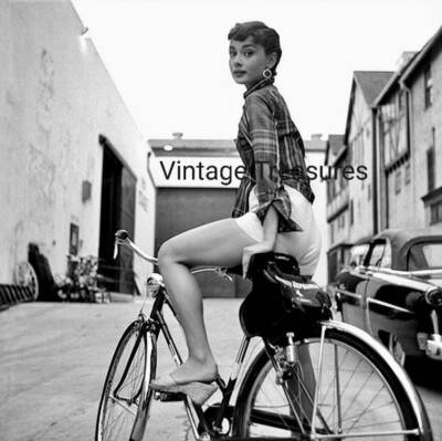 Audrey Hepburn Rides a Schwinn Bike Three Speed Photo Print Poster Bicycle 