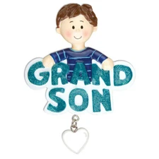 Grandson with Dangling Heart Personalized Christmas Tree Ornament