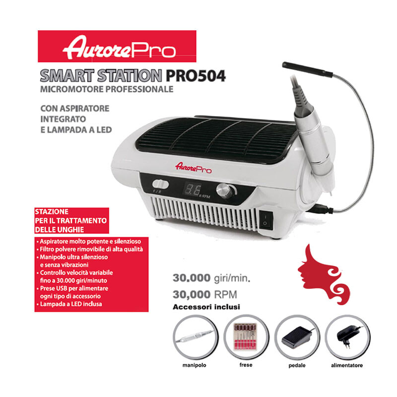 Aurore Pro 504 Smart Station 3 in 1: Fresa, Aspiratore e Lampada LED