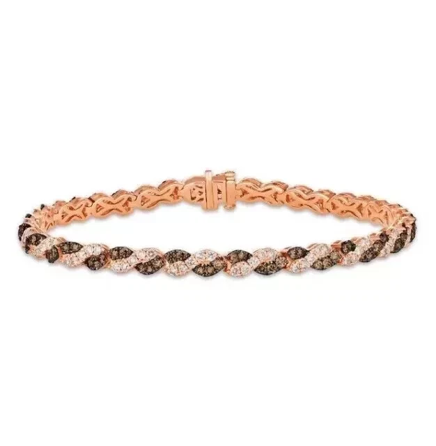 Brazalete tenis diamante chocolate corte redondo 10C enchapado en oro rosa de 14K Foto 2 de 3