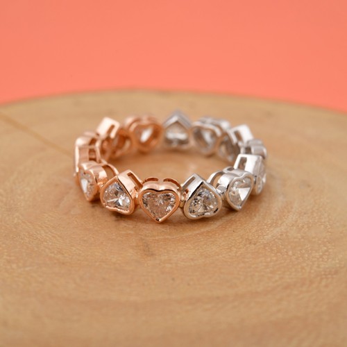 3.39 Ct Lab Grown CVD Heart Diamond Eternity Ring Love Gift 14k White/Rose Gold - Picture 7 of 9