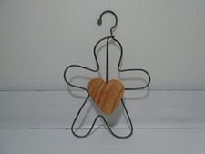 HANDMADE WIRE GINGERBREAD MAN WITH WOODEN HEART 4.5" X 3.5" ORNAMENT UNBRANDED