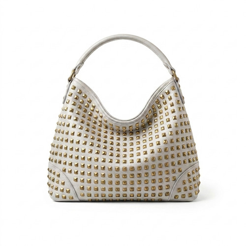 Genuine White Studded Leather Western Hobo Tote Shoulder Women's Luxury Purse