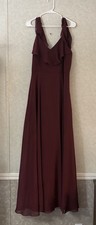 Jenny Yoo Bridesmaid Formal Dress Size 18 Tiered Chiffon  Maroon Maxi