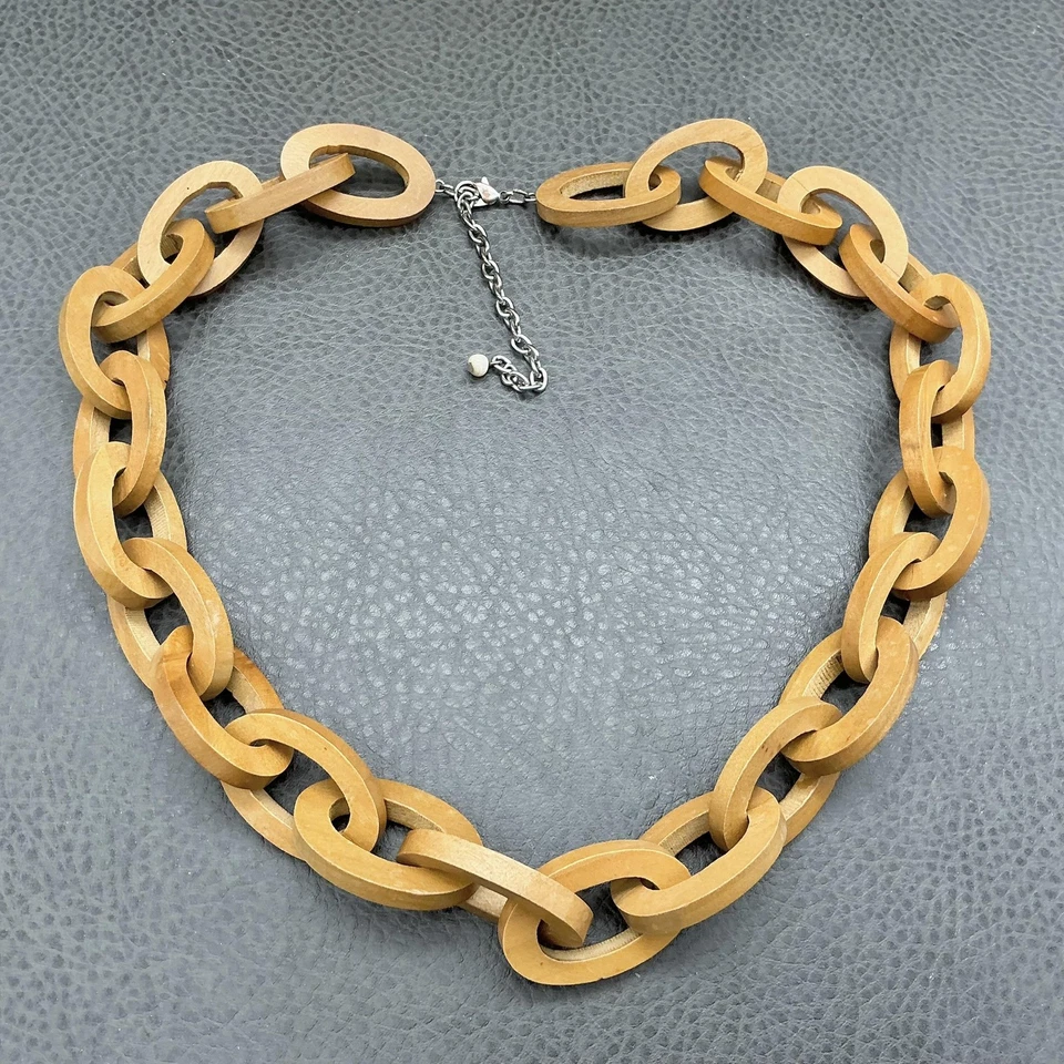 Grueso Collar de Cadena de Eslabones de Madera para Mujer Ajustable Boho Declaración Ovalado Natural Foto 2 de 4