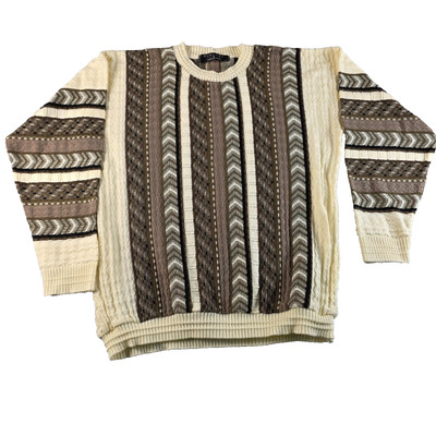 Vintage Sweater Mens Large 3d Knit Textured Geometric Pullover 90s Protege