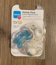 NIB Mam Pacifiers Binkies Infant Newborn Baby 0-3 Months Variety Pack Blue White