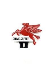 Mobil Pegasus Vintage Antique Style License Plate Topper Drive Safely
