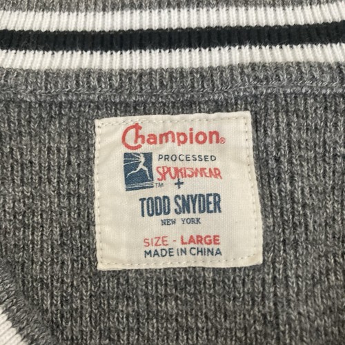 Todd Snyder Champion Gray Stripe Waffle Knit Reverse Weave Sweatshirt Sz Large - Picture 4 of 7