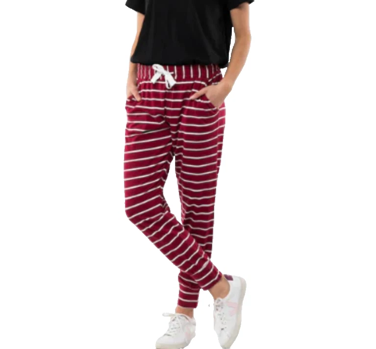 NEW Elm Lifestyle Lobby Pant SZ 14 Berry Red Stripe RRP: $69.95