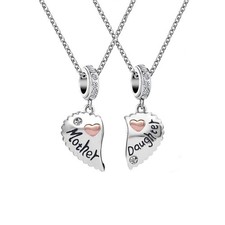 Mother and Daughter Matching Love Rose Gold Heart Necklace Set for 2 Pendant