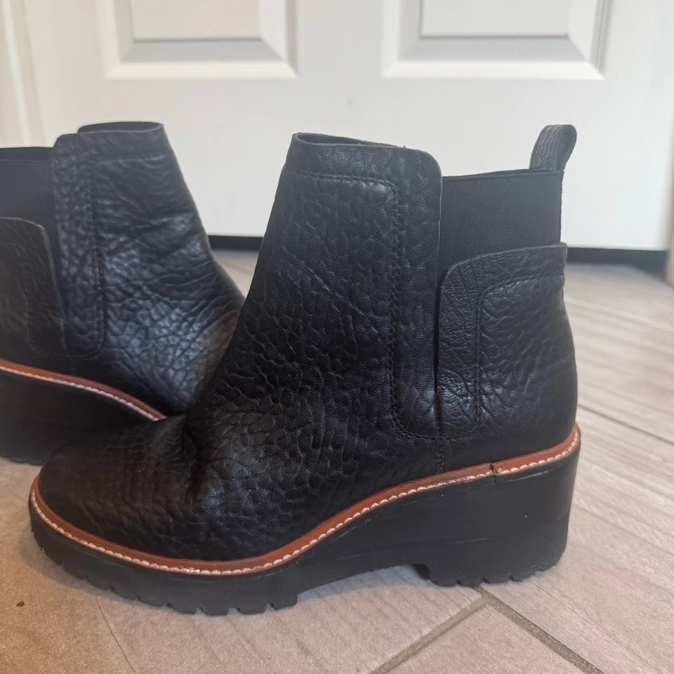 Vince Camuto Dendra черный кожаный на танкетке ботинок лодыжки каблука загрузки женщин Sz 9,5 - Изображение 2 из 4