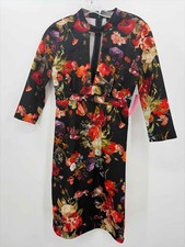 Pre-Owned Alexia Admor Black Size XS Floral Midi Long Sleeve Dress