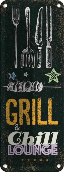 Blechschild 27X10 Cm Grill & Chill Fleisch Grillen Deko Geschenk Metall Schild-image