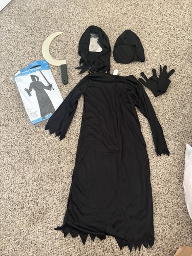 Fun World Haunted Mirror Ghoul Costume Set Black Hooded Mask L 12-14