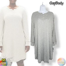 NWT GAP GapBody Women's M Henley Dorm Long-Sleeve Sleepshirt in Grey Heather