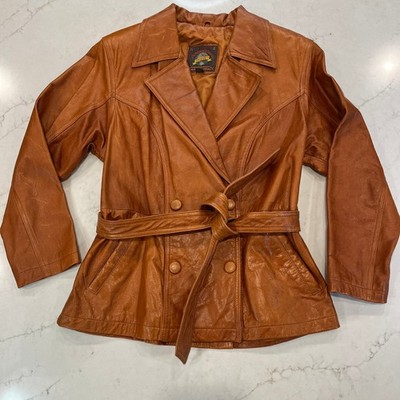 Adventure Bound Wilsons Leather Tie Waist Jacket Womens Medium Brown Vintage