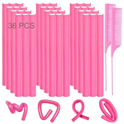 Jusbuya 38PCS Flexible Curling Rods, 9.45'' FlexiRods for Natural Long Pink 