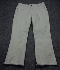 Johnny Was Jeans Womens 31 White Cropped Baby Boot Slim Fit Mid Rise Stretch