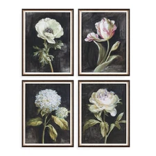 Botanical Florals Flowers Framed Wall Art Prints On Black ~ Uttermost 32426