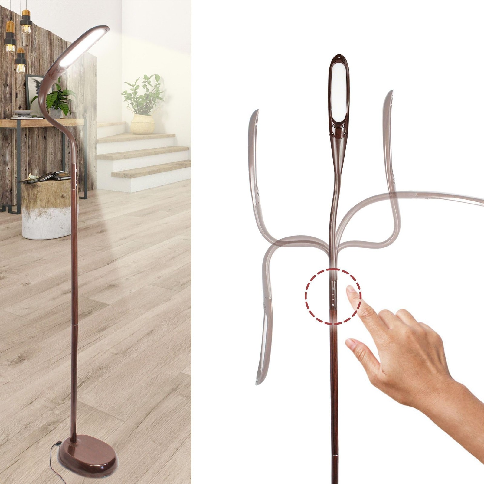 Lampadaire LED effet bois wengé pour salon contemporain et coin lecture cosy