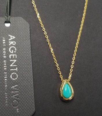 Argento Vivo 18K vergoldet Türkis Träne Halskette 16''+2'' Sterlingsilber
