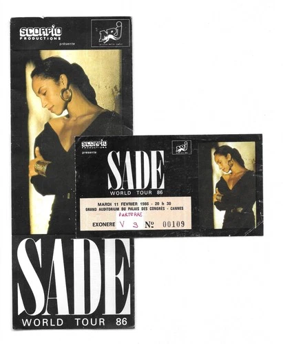 RARE CONCERT TICKET - SADE: LIVE CANNES FRANCE 1984 + INVITATION CARD