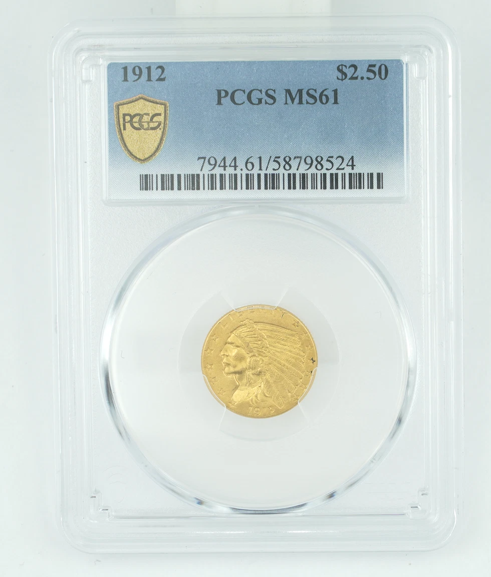 MS 61 Graded 1912 Year Quarter Eagle $2.50 US Gold Coins (Pre