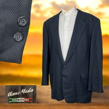 Uomo Moda USA Made Sport Coat Mens 46L Blue Textured Wool Two Buttons