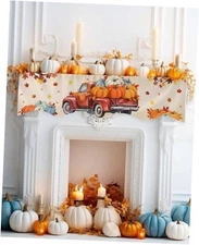 Fall Harvest Truck Mantel Scarf for Fireplaceches Happy 70 x 17 in Orange Brown