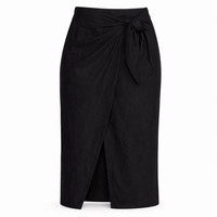 F&F Linen Rich Wrap Skirt Size 8 Black Women’s Midi Tie Front Summer