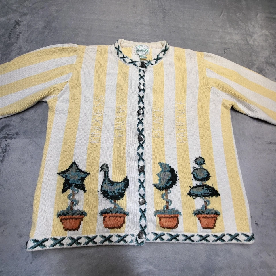 Vintage Quacker Factory Sweater Womens 1X Stripe Cardigan Embroidered 90s - Image 3 of 4