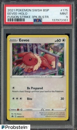 2021 Pokemon SWSH BSP Fusion Strike  Blister #175 Eevee Holo PSA 9 MINT