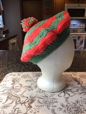 HAND KNIT CROCHETED FRENCH BERET HAT TAM JALEN HURTS KANGOL STYLE SALMON  JADE