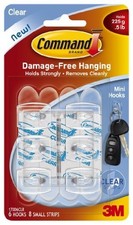 3M 17006CLR Command Mini Clear Hooks 6 Pack 0.5 lb Capacity 2.38 per strip