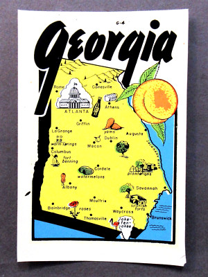 Lindgren-Turner GEORGIA MAP water slide travel decal luggage car rat rod!  MIP