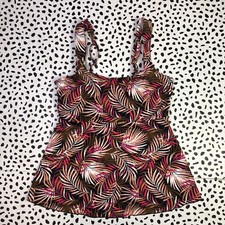 Lands End Black Multicolor Palm Flutter Scoop Neck SWIM TOP Tankini SMALL 529660