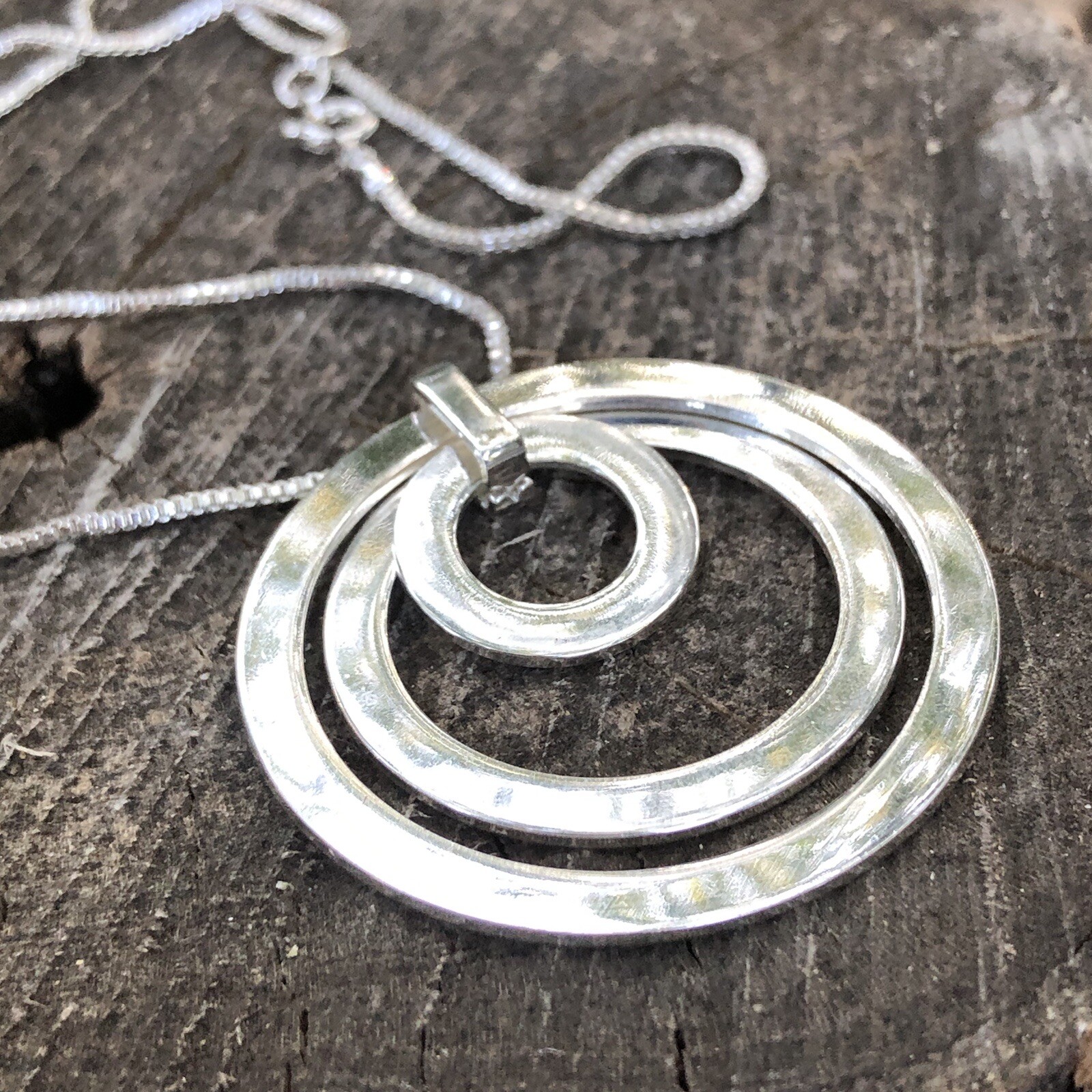 Triple Circle Loop Statement Silver Bold Necklace… - image 4