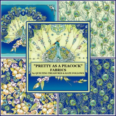QT K FOLLOWS ''PRETTY AS A PEACOCK'' GOLD METALLIC OUTLINES FABRICS (SELECTION)