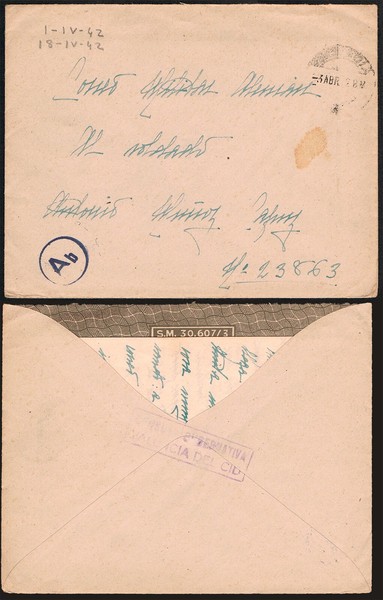 España - Guerra Civil - División Azul - 1942 - Carta al "Feldpost 23863" (Staff