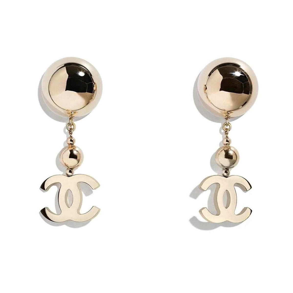 Chanel 21S Gold Metal Balls Link Chain CC Logo Large Dangle Drop