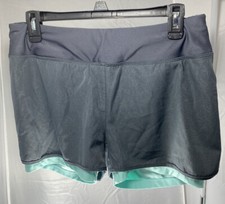 Mondetta Women Shorts Medium Gray Blue Faint Geometric Stretchy Gym Workout