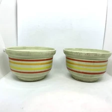 Over and Back Pottery Soup Bowl 5" Green w/ Red Orange Yellow Stripes Italy (2)