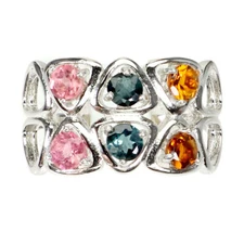 925 Sterling Silver Ring Round Tourmaline 3mm Natural Gemstone Jewelry Size 7