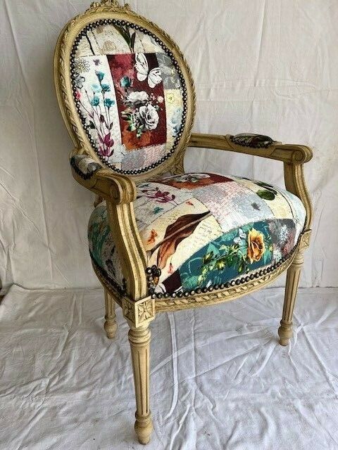 LOUIS XVI ARM CHAIR FRENCH STYLE CHAIR VINTAGE FURNITURE WITH FLOWERS