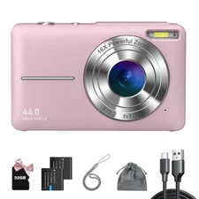 Digital Camera 1080P FHD Camera 44MP 32GB Card 16X Zoom Black Pink Purple Green