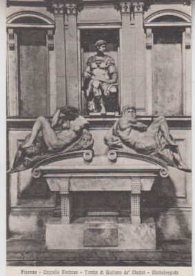Italy Florence Medici Chapel. Tomb of Giuliano de' Medici by Michelangelo. STA 